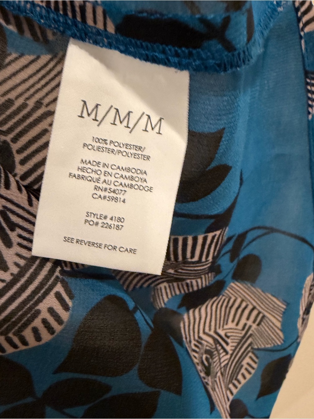 Cabi Blue Floral Sleeveless V-Neck Blouse Size M - Picture 4 of 4